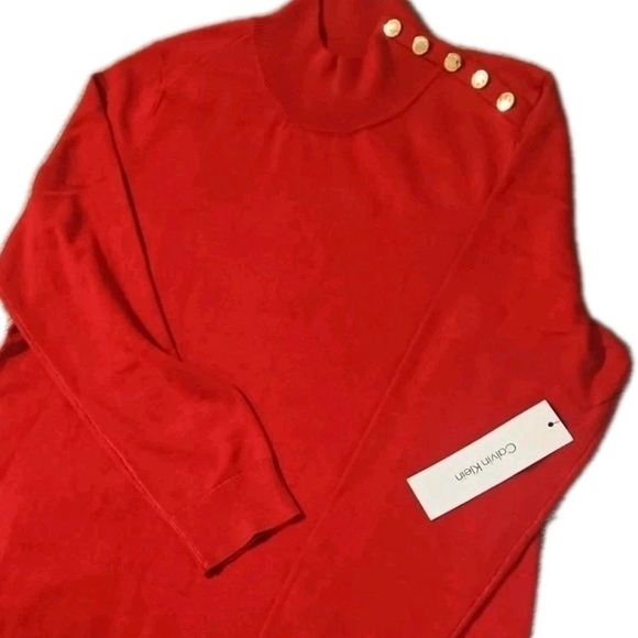 Calvin Klein Women L Red Gold Button NWT Retro Y2k Boho Cottage Holiday[1C] - Picture 4 of 10